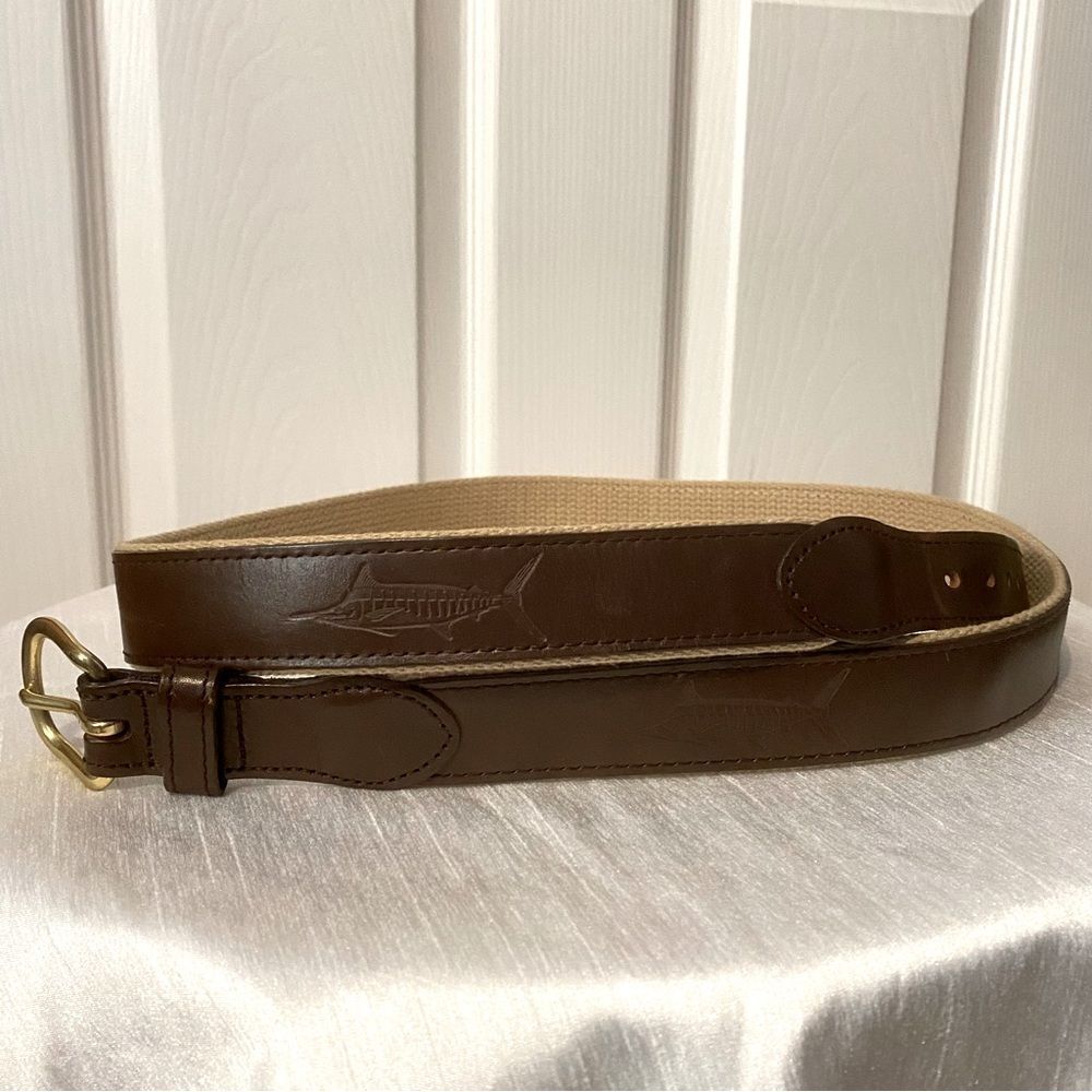 EUC Leather Man Ltd Brown Leather Fishing Belt Nautical Boating Waist 42"